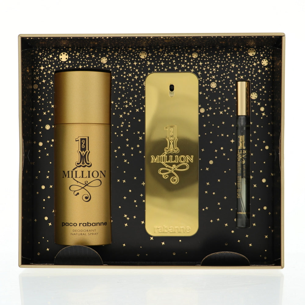 Paco Rabanne 1 Million Cologne By Paco Rabanne 3 Piece Gift Set - 3.4 Oz Eau De Toilette Spray, 0.34 Oz Eau De Toilette Spray, 5.1 Oz Deodorant Spray For Men In Gift Set