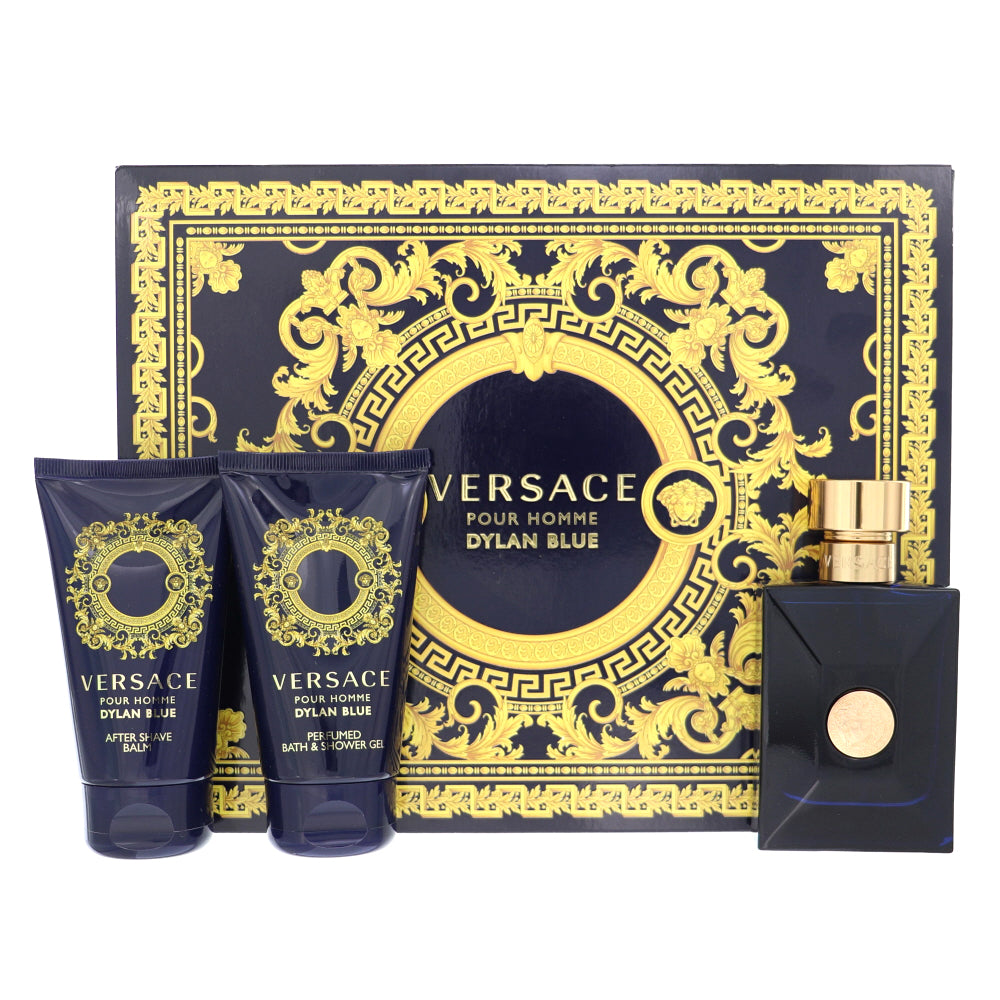 Versace Dylan Blue Cologne By Versace 3 Piece Gift Set - 1.7 Oz Eau De Toilette Spray, 1.7 Oz Bath & Shower Gel, 1.7 Oz After Shave Balm For Men In Gift Set