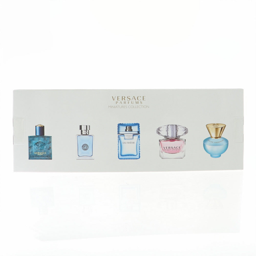 Versace Mini Set Fragrance By Versace 5 Piece Gift Set - 0.17 Oz Dylan Turquoise Eau De Toilette Spray, 0.17 Oz Bright Crystal Eau De Toilette Spray, 0.17 Oz Pour Homme Eau De Toilette Spray, 0.17 Oz Eau Fraiche Eau De Toilette Spray, 0.17 Oz Eros Eau De Toilette Spray For Unisex In Gift Set