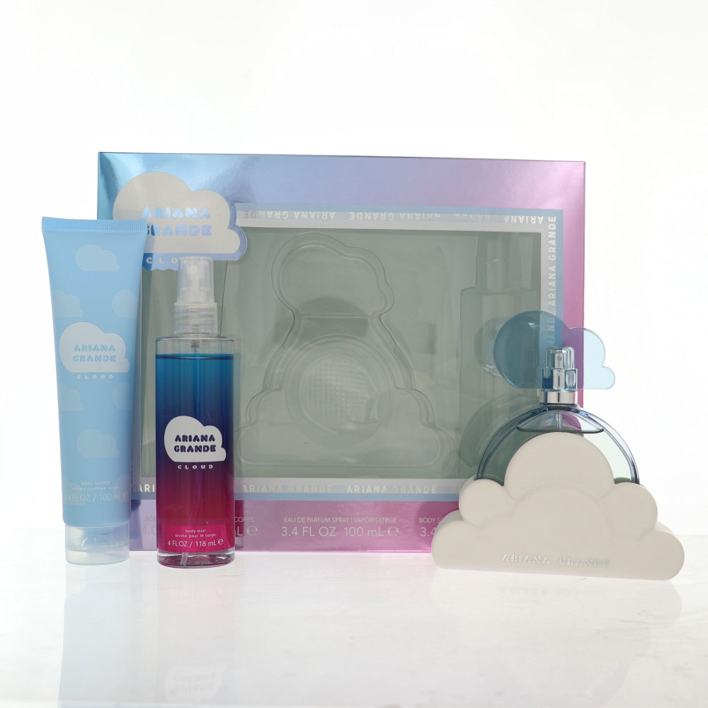 Cloud Perfume By Ariana Grande 3 Piece Gift Set - 3.4 Oz Eau De Parfum Spray, 4.0 Oz Body Mist, 3.4 Oz Body Souffle For Women In Gift Set