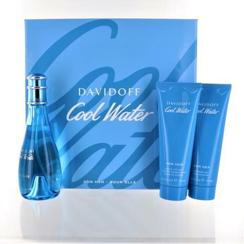 Davidoff Cool Water 3Pcset 3.4 Oz  Spray / 2.5 Oz Bl / 2.5 Oz Sgel For Women Perfume