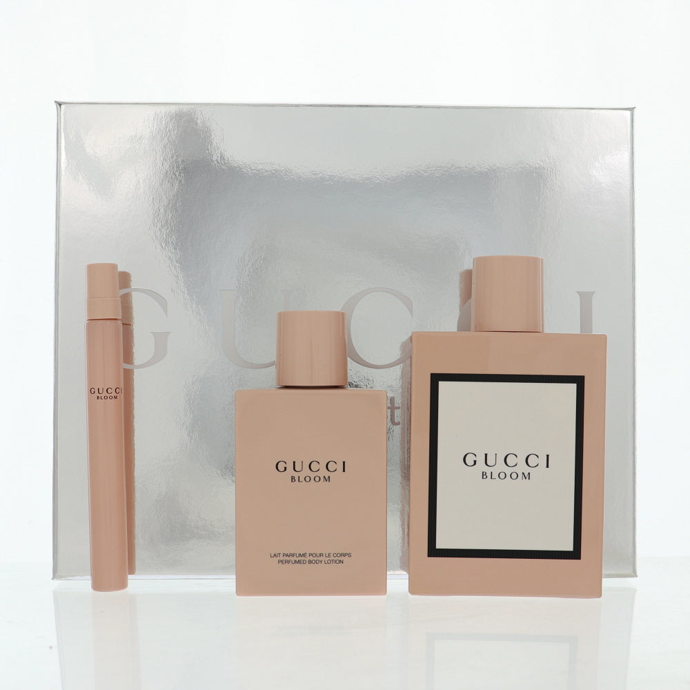 Gucci Bloom Perfume By Gucci 3 Piece Gift Set - 3.3 Oz Eau De Parfum Spray, 0.33 Oz Eau De Parfum Spray, 3.3 Oz Body Lotion For Women In Gift Set