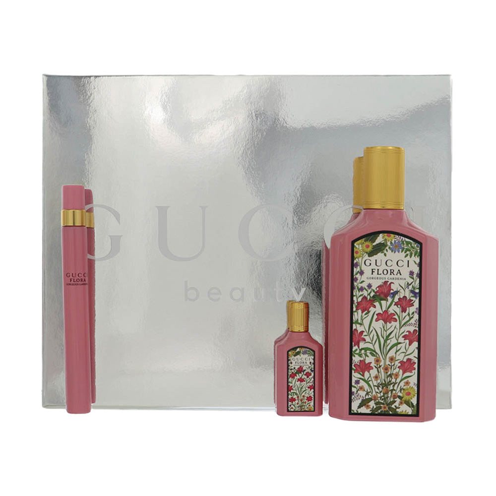Gucci Flora Gorgeous Gardenia Perfume By Gucci 3 Piece Gift Set - 3.3 Oz Eau De Parfum Spray, 0.33 Oz Eau De Parfum Spray, 0.16 Oz Eau De Parfum Splash For Women In Gift Set