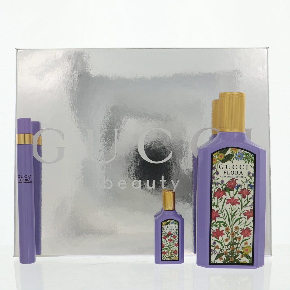 Gucci Flora Gorgeous Magnolia Perfume By Gucci 3 Piece Gift Set - 3.3 OzEau De Parfum Spray, 0.33 Oz Eau De Parfum Spray, 0.16 Oz Eau De Parfum Splash For Women In Gift Set