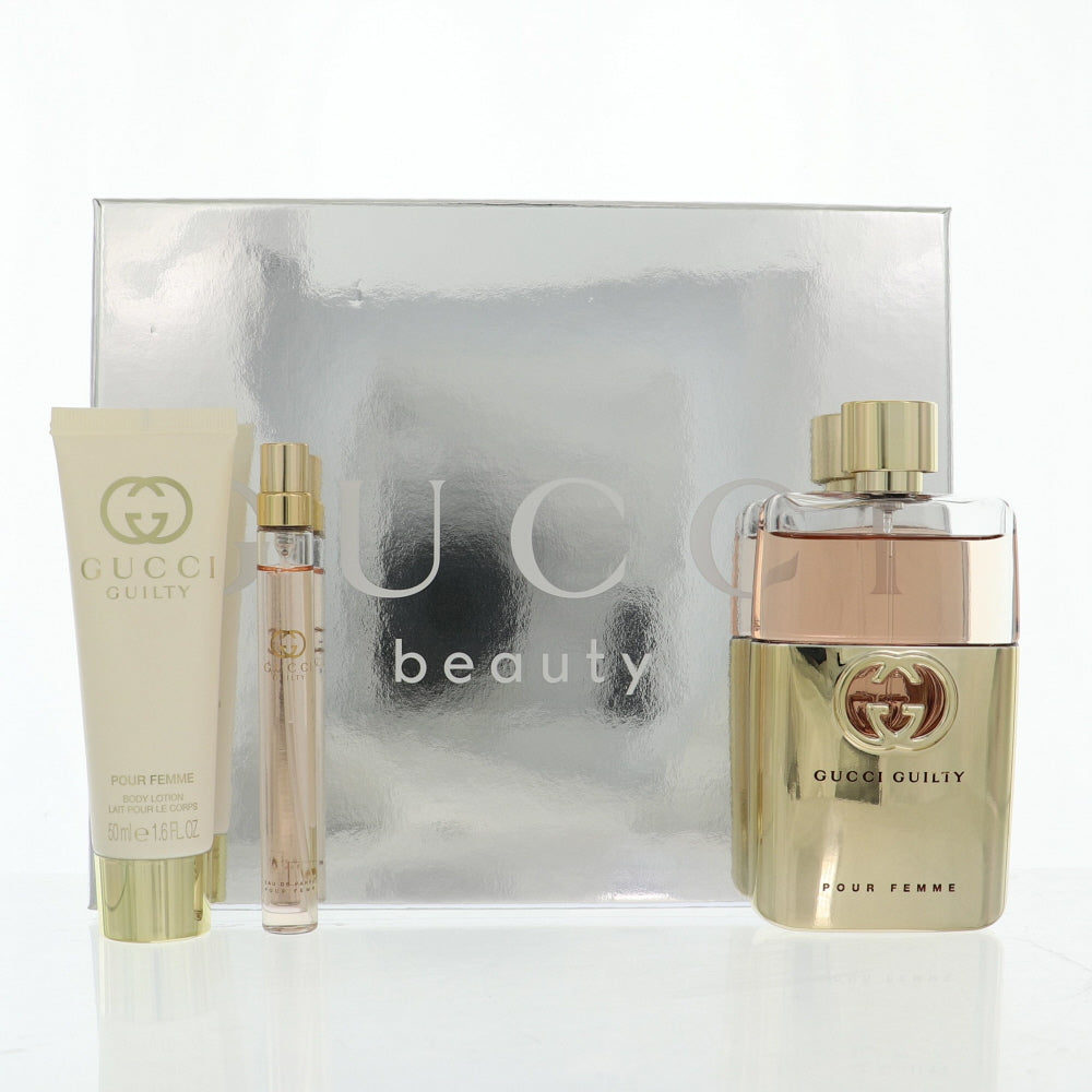 Gucci Guilty Perfume By Gucci 3 Piece Gift Set - 3.0 Oz Eau De Parfum Spray, 0.33 Oz Eau De Parfum Spray, 1.6 Oz Body Lotion For Women In Gift Set