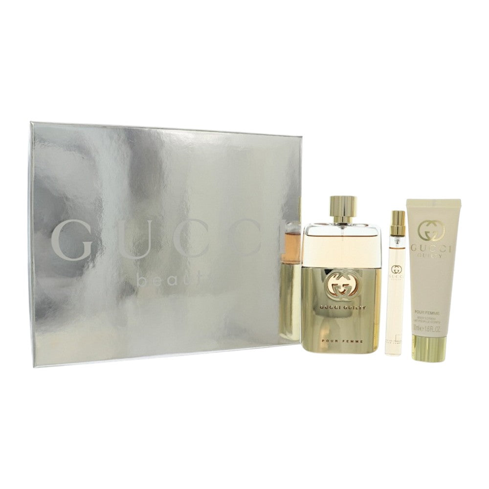 Guilty Pour Femme L by Gucci 3 Pc Gift Set, 10 ml Sp + 3.0 oz Spray + 1.7 oz B/L + 10 ml for Women