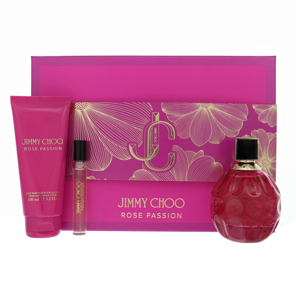 Jimmy Choo Rose Passion Perfume By Jimmy Choo 3 Piece Gift Set - 3.3 Oz Eau De Parfum Spray, 0.25 Oz Eau De Parfum Spray, 3.3 Oz Perfumed Body Lotion For Women In Gift Set