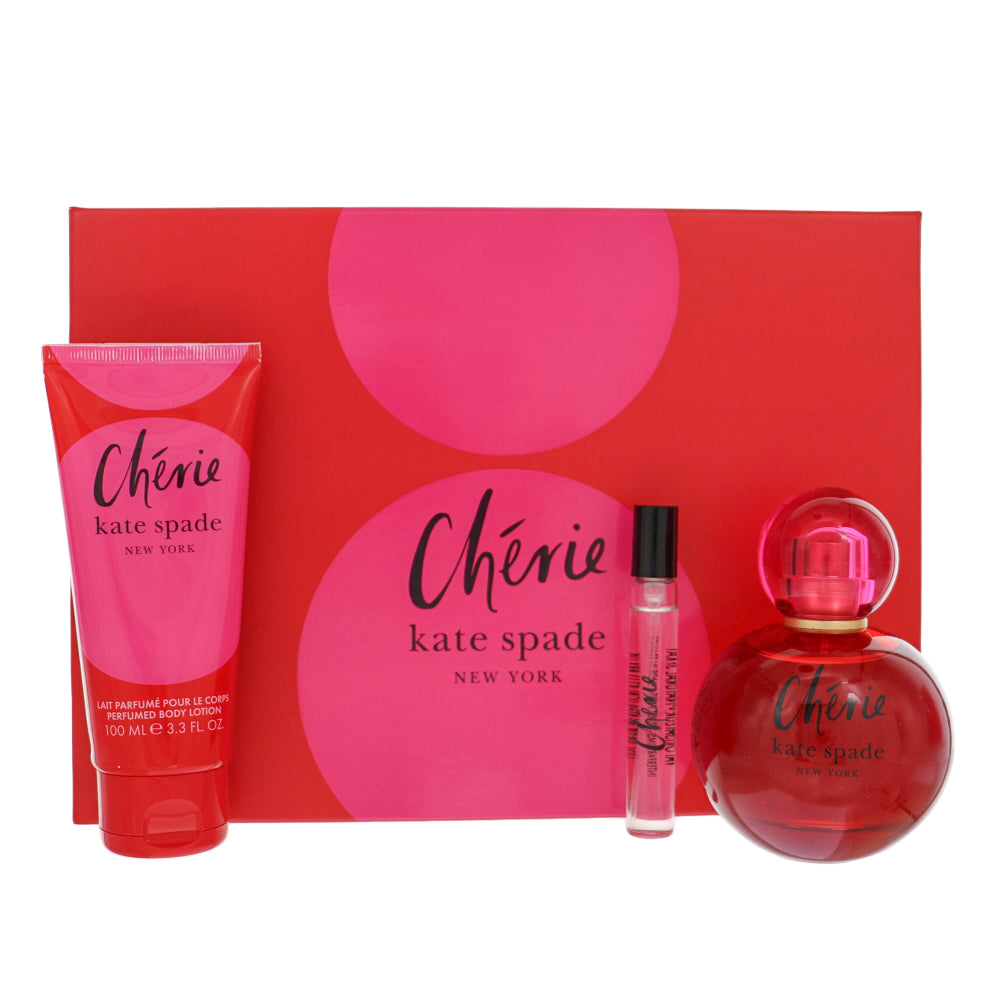Kate Spade New York Cherie Perfume By Kate Spade 3 Piece Gift Set - 3.3 Oz Eau De Parfum Spray, 0.25 Oz Eau De Parfum Spray, 3.3 Oz Body Lotion For Women In Gift Set
