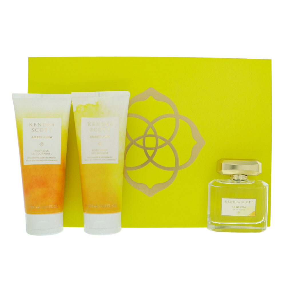 Amber Aura Perfume By Kendra Scott 3 Piece Gift Set - 2.5 Oz Eau De Parfum Spray, 6.8 Oz Body Milk, 6.8 Oz Body Wash For Women In Gift Set
