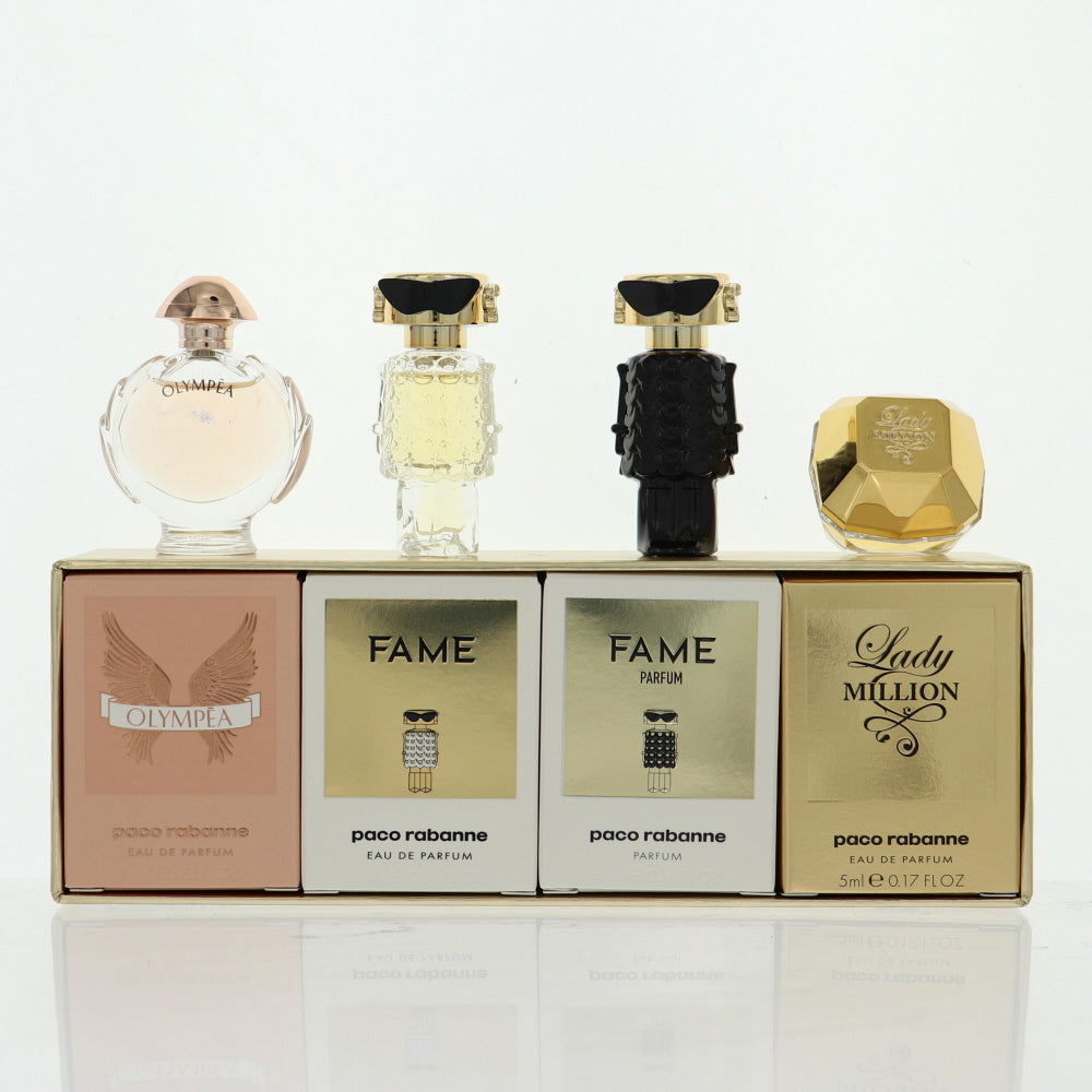 Paco Rabanne Mini Set Perfume By Paco Rabanne 4 Piece Gift Set - 0.20 Oz Olympea Eau De Parfum Spray, 0.17 Oz Lady Million Eau De Parfum Spray, 0.14 Oz Fame Eau De Parfum Spray, 0.14 Oz Fame Parfum Spray For Women In Gift Set