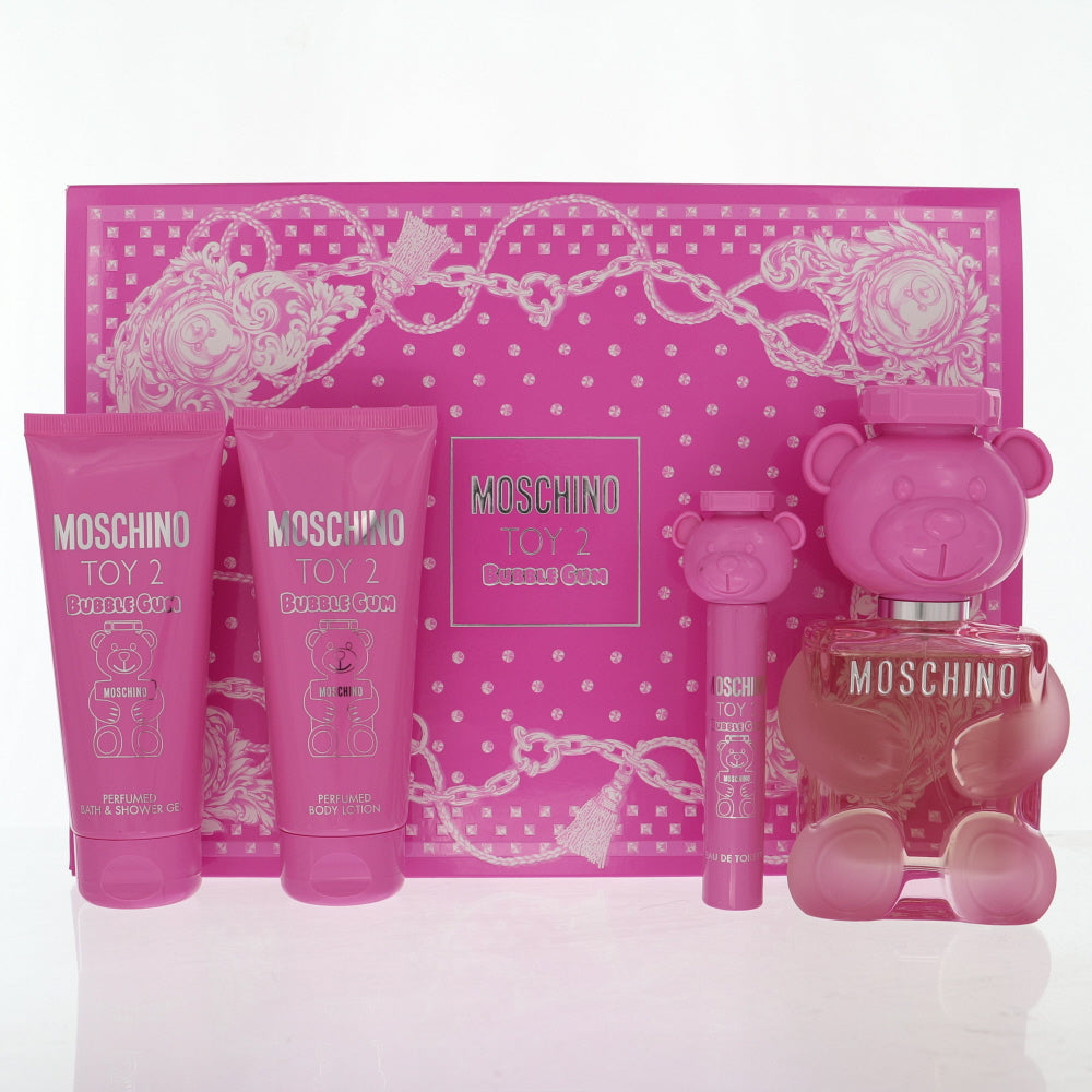Moschino Toy 2 Bubble Gum Perfume By Moschino 4 Piece Gift Set - 3.4 Oz Eau De Toilette Spray, 0.3 Oz Eau De Toilette Spray, 3.4 Oz Body Lotion, 3.4 Oz Bath & Shower Gel For Women In Gift Set
