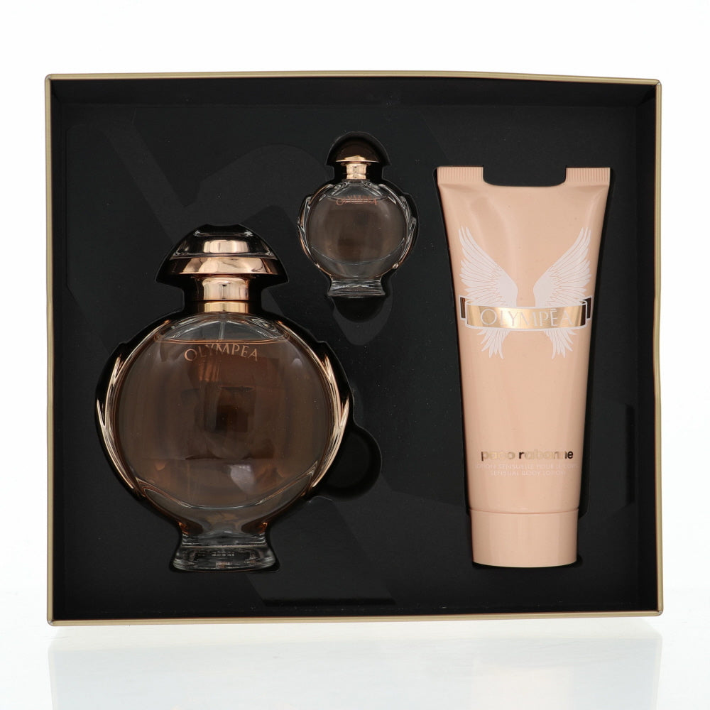 Paco Rabanne Olympea Perfume By Paco Rabanne 3 Piece Gift Set - 2.7 Oz Eau De Parfum Spray, 0.20 Oz Eau De Parfum Splash, 3.4 Oz Body Lotion For Women In Gift Set