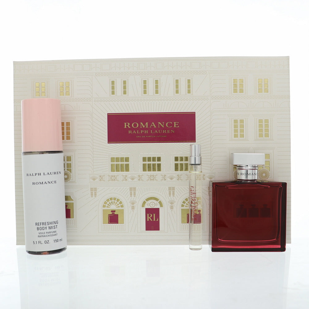 Romance Intense Perfume By Ralph Lauren 3 Piece Gift Set - 3.4 Oz Eau De Parfum Intense Spray, 0.34 Oz Eau De Parfum Intense Spray, 5.1 Oz Eau De Parfum Refreshing Body Mist For Women In Gift Set