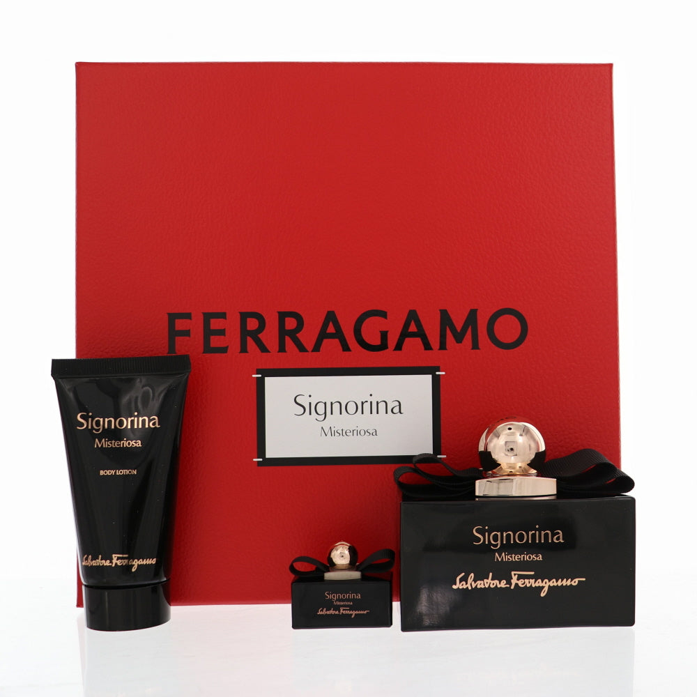Signorina Misteriosa Perfume By Salvatore Ferragamo 3 Piece Gift Set - 3.4 Oz Eau De Parfum Spray, 0.17 Oz Eau De Parfum Spray, 1.7 Oz Body Lotion For Women In Gift Set