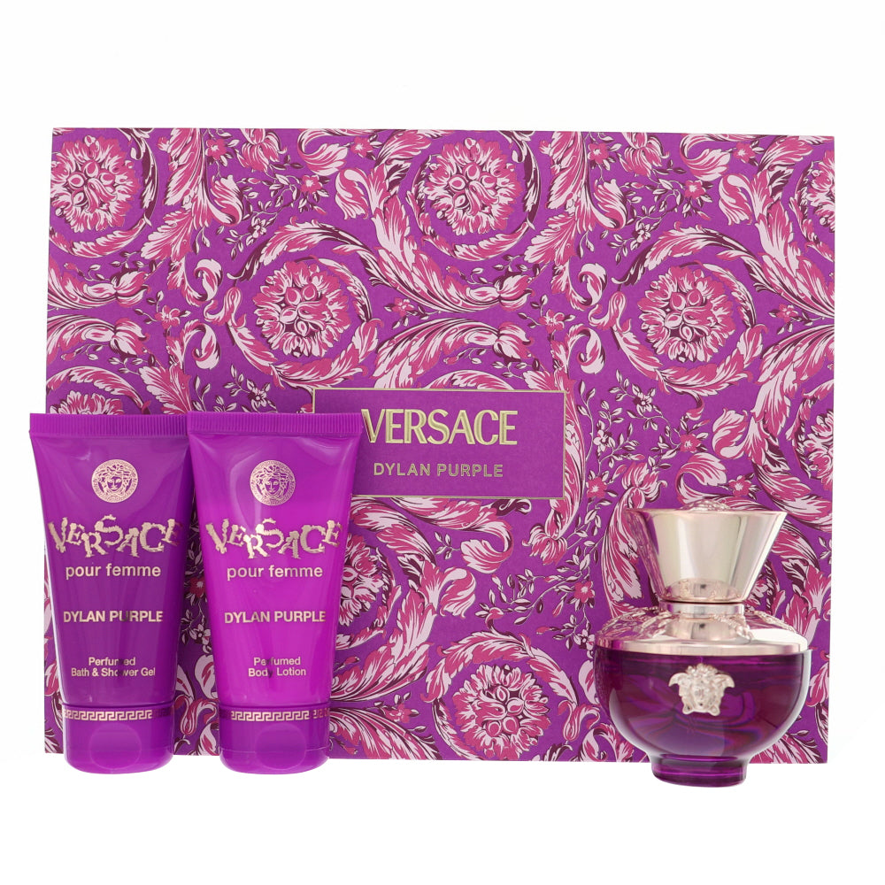 Versace Dylan Purple Perfume By Versace 3 Piece Gift Set - 1.7 Oz Eau De Parfum Spray, 1.7 Oz Perfumed Body Lotion, 1.7 Oz Perfumed Bath & Shower Gel For Women In Gift Set
