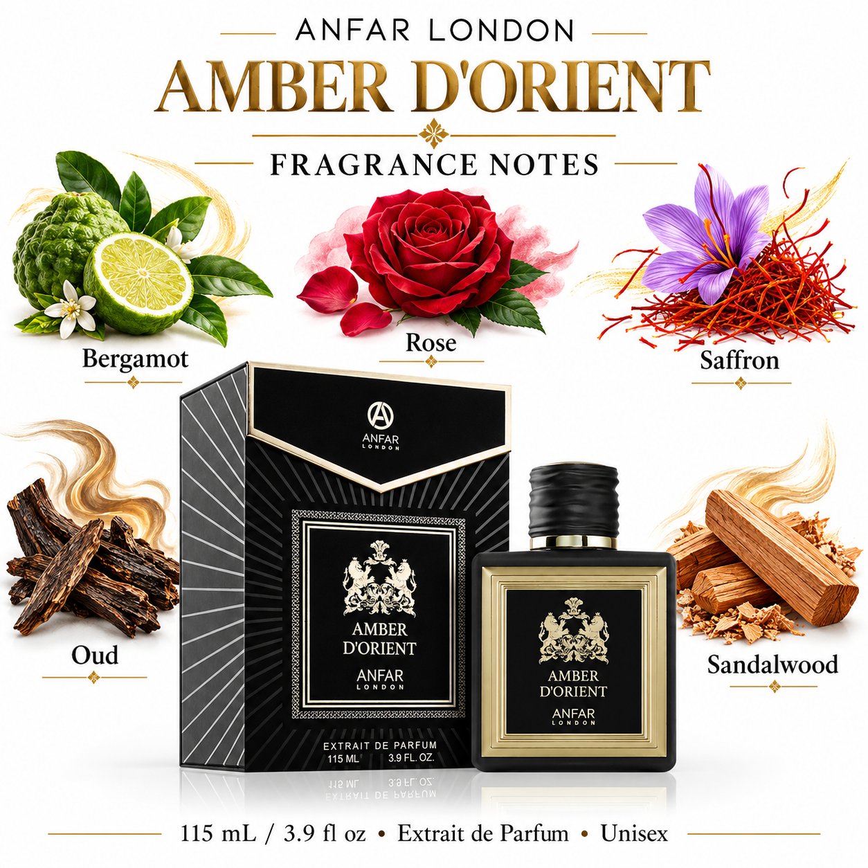 Anfar London Amber D’Orient 115 mL / 3.9 fl oz Extrait de Parfum Unisex — fragrance notes