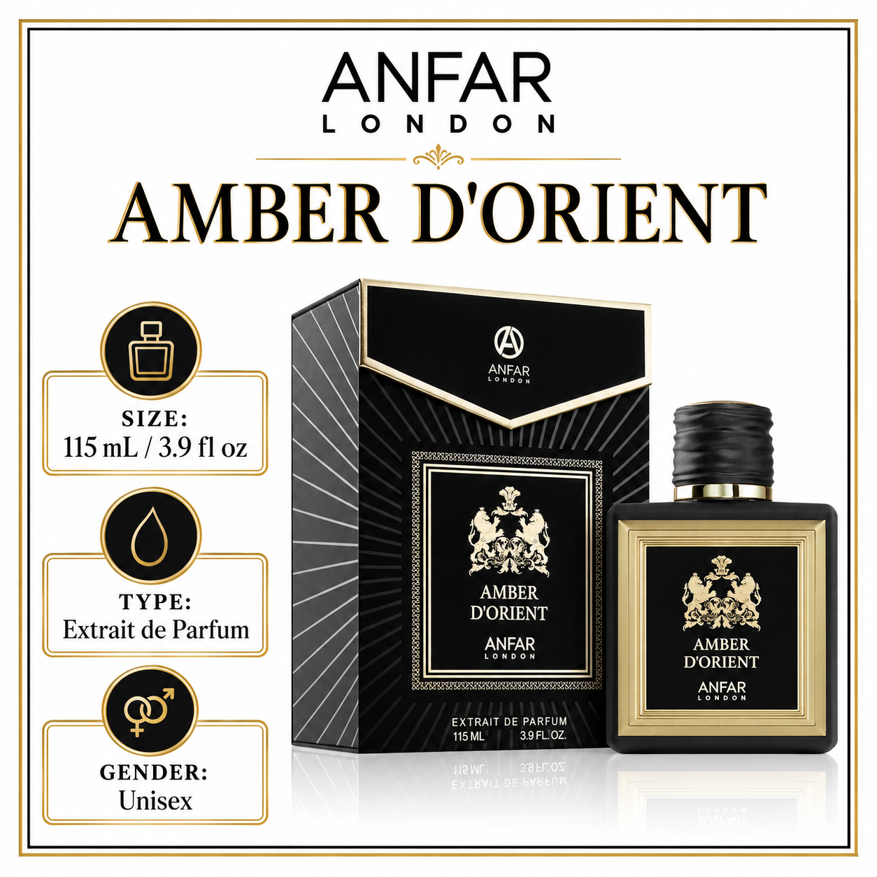 Anfar London Amber D’Orient 115 mL / 3.9 fl oz Extrait de Parfum Unisex — size, type and gender