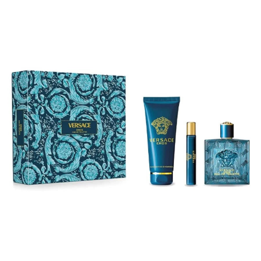 Versace Eros by Versace 3 pc Gift Set for Men (3.3 EDT Sp, Mini & S/Gel) 
