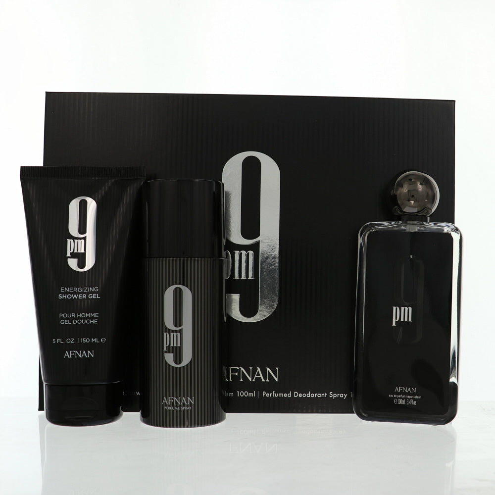 9 Pm Cologne By Afnan 3 Piece Gift Set - 3.0 Oz Eau De Parfum Spray, 5.0 Oz Shower Gel, 5.0 Oz Deodorant Spray For Men In Gift Set